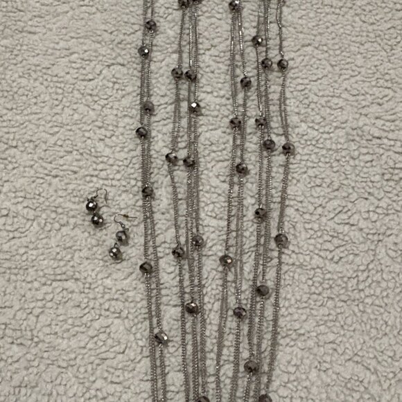 5 Strand Glass Bead Necklace with Matching Earrings - Picture 2 of 5